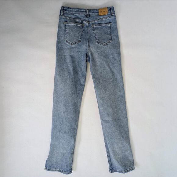 Motel Denim Jeans M Blue Split Hem Straight Leg Medium Wash Stretch Zipper Fly - Picture 11 of 11